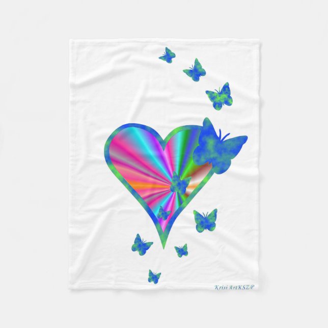 Rainbow Heart och Butterfly Fleecefilt (Framsidan)