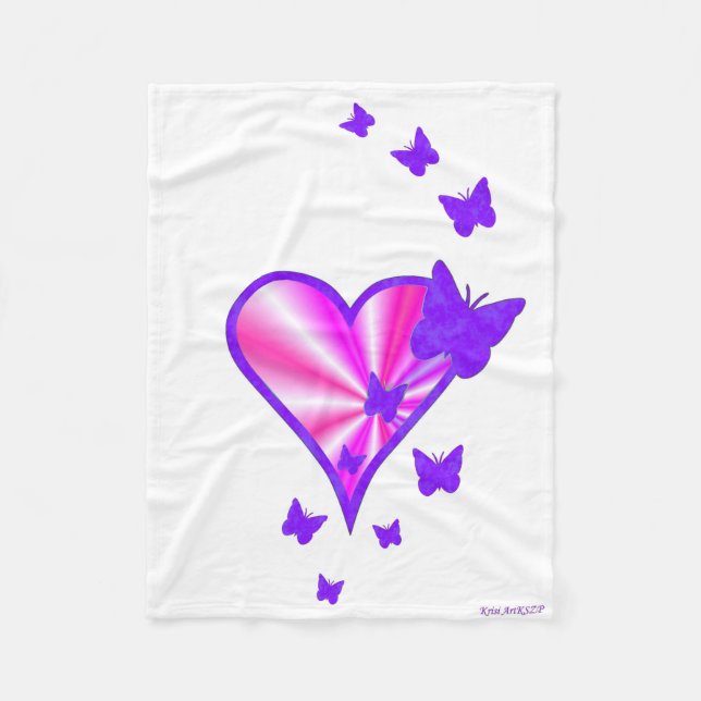 Rainbow Heart och Butterfly Fleecefilt (Framsidan)