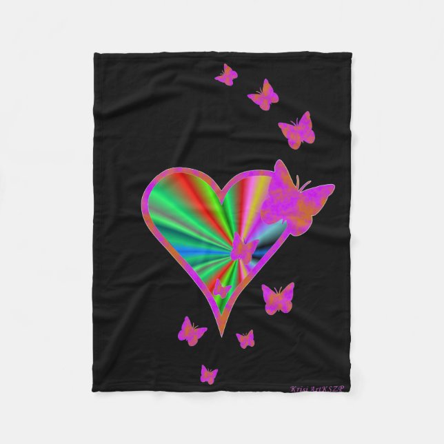 Rainbow Heart och Butterfly Fleecefilt (Framsidan)
