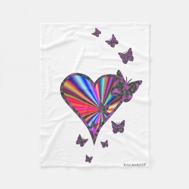 Rainbow Heart och Butterfly Fleecefilt (Framsidan)