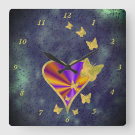 Rainbow Heart och Butterfly Fyrkantig Klocka