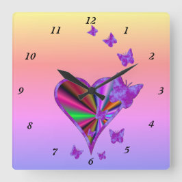 Rainbow Heart och Butterfly Fyrkantig Klocka