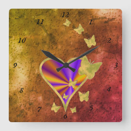 Rainbow Heart och Butterfly Fyrkantig Klocka