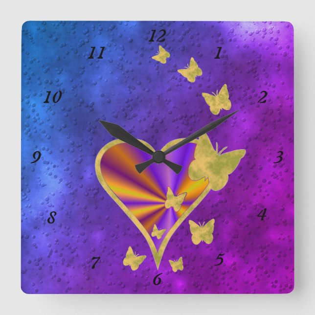 Rainbow Heart och Butterfly Fyrkantig Klocka (Framsida)