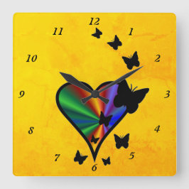 Rainbow Heart och Butterfly Fyrkantig Klocka