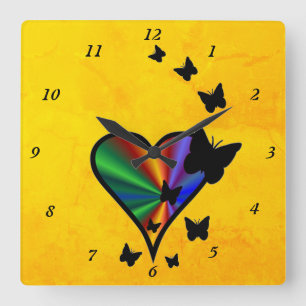 Rainbow Heart och Butterfly Fyrkantig Klocka
