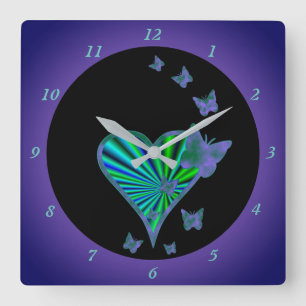 Rainbow Heart och Butterfly Fyrkantig Klocka