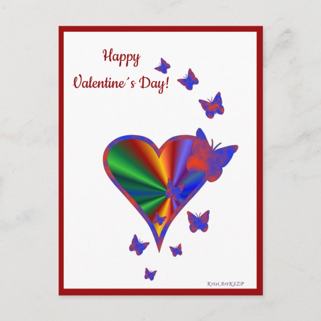 Rainbow Heart och Butterfly Helg Vykort (Framsida)