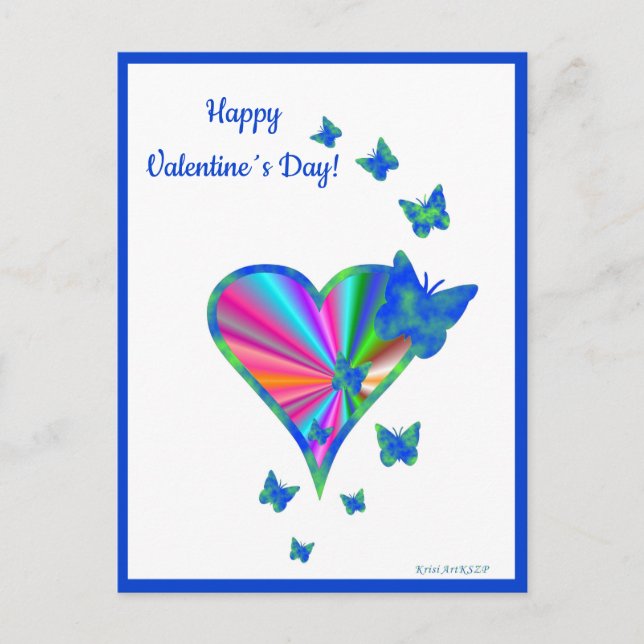 Rainbow Heart och Butterfly Helg Vykort (Framsida)