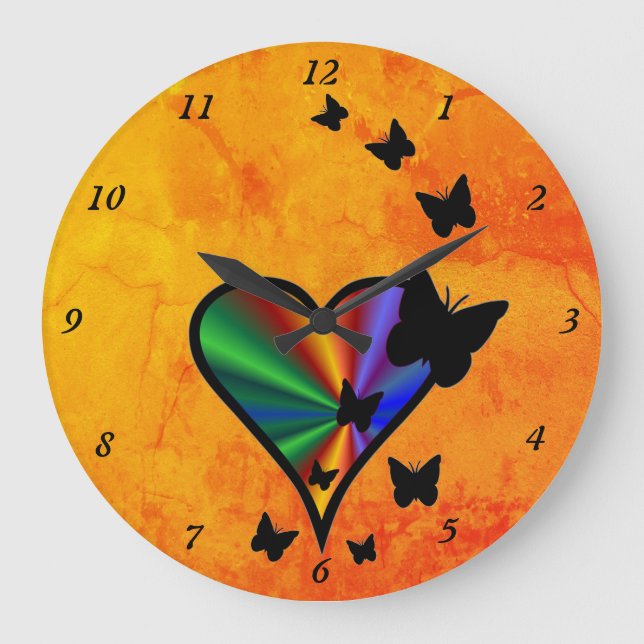 Rainbow Heart och Butterfly Stor Klocka (Framsida)