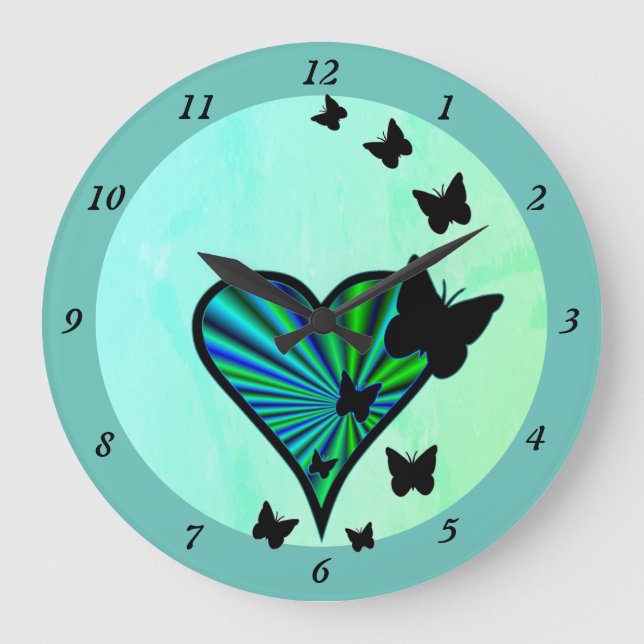 Rainbow Heart och Butterfly Stor Klocka (Framsida)