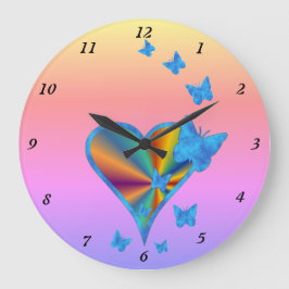 Rainbow Heart och Butterfly Stor Klocka