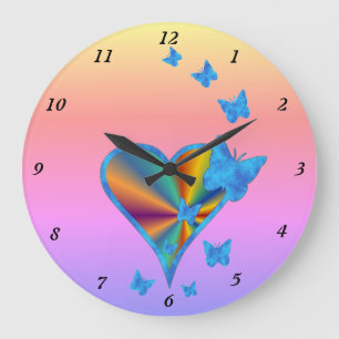 Rainbow Heart och Butterfly Stor Klocka