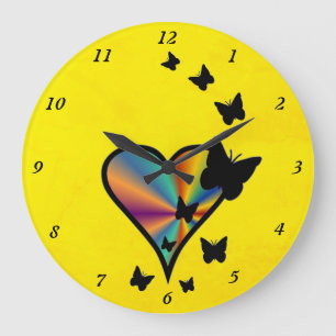 Rainbow Heart och Butterfly Stor Klocka