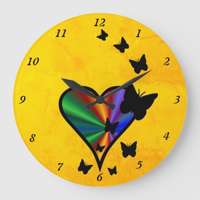 Rainbow Heart och Butterfly Stor Klocka (Framsida)