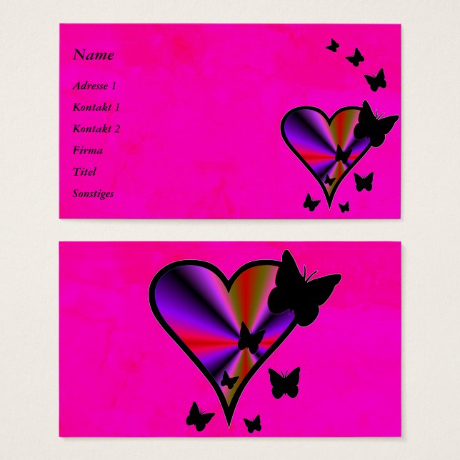 Rainbow Heart och Butterfly Visitkort (Framsida & baksida)
