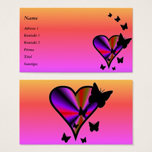 Rainbow Heart och Butterfly Visitkort (Framsida & baksida)
