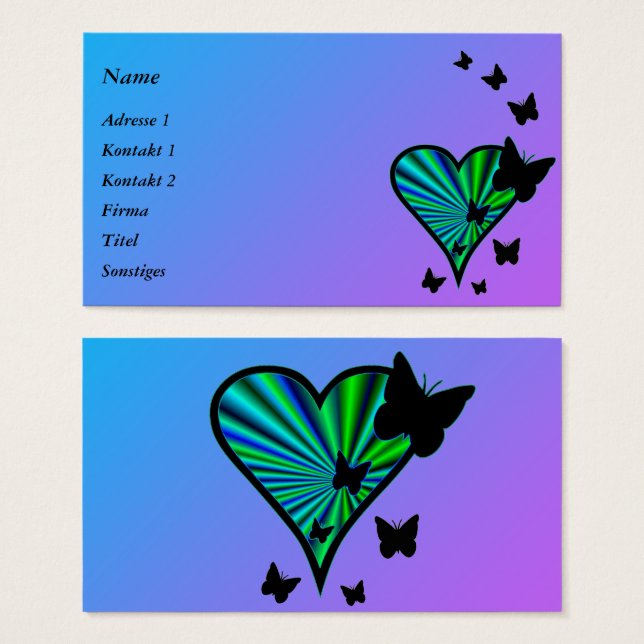 Rainbow Heart och Butterfly Visitkort (Framsida & baksida)