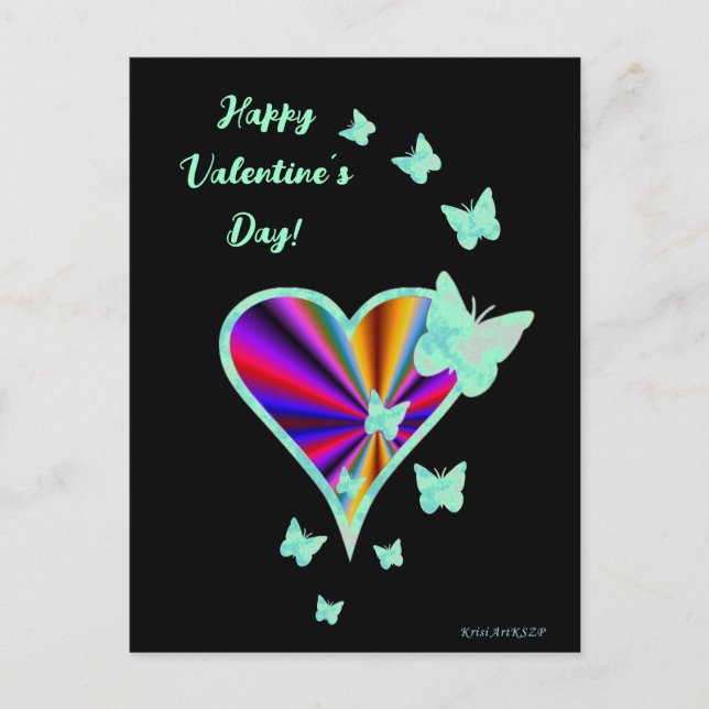 Rainbow Heart och Butterfly Vykort (Framsida)