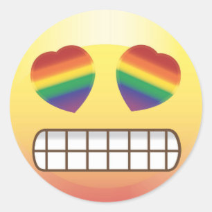 Rainbow Heart Ögon Lycklig Emoji Ansikte Sticker Runt Klistermärke