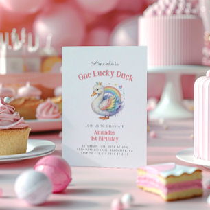 Rainbow Heart One Lucky Anka Girl First Birthday Inbjudningar
