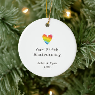 Rainbow Heart Personlig LGBT 5:e årsdagen Julgransprydnad Keramik