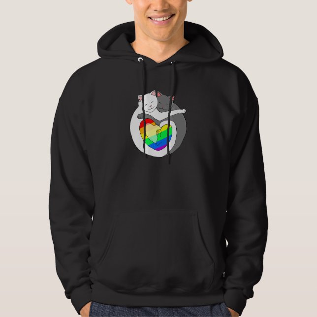 Rainbow Heart Pride Cats Cute Kitten Lgbtqia Hoodie (Framsida)