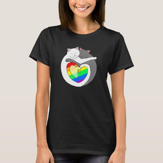 Rainbow Heart Pride Cats Cute Kitten Lgbtqia T Shirt (Framsida)