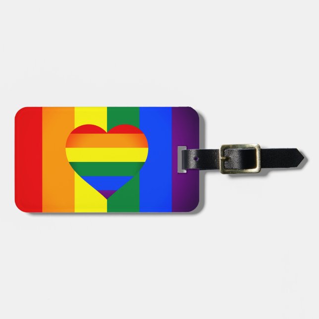Rainbow Heart & Pride Rainbow Flagga /LGBT communi Bagagebricka (Horisontell Framsida)