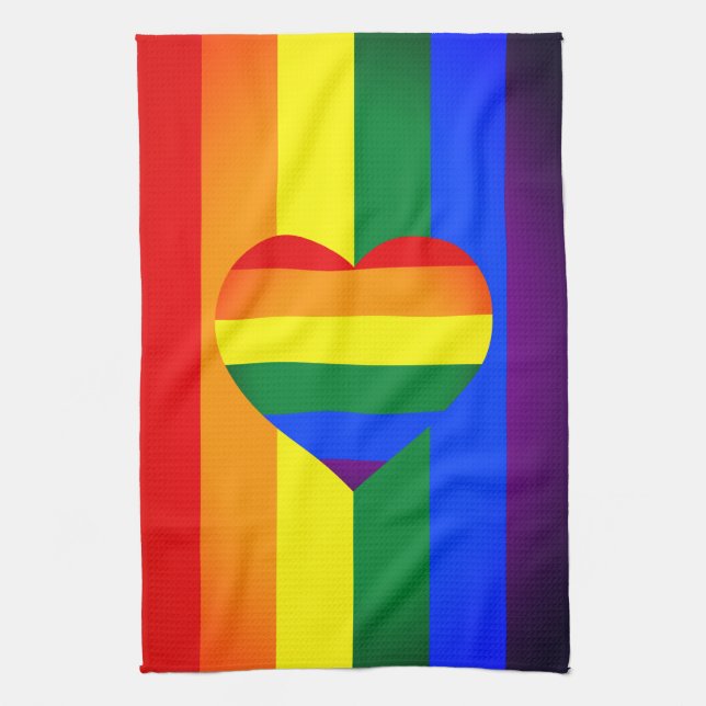 Rainbow Heart & Pride Rainbow Flagga /LGBT communi Kökshandduk (Vertikal)