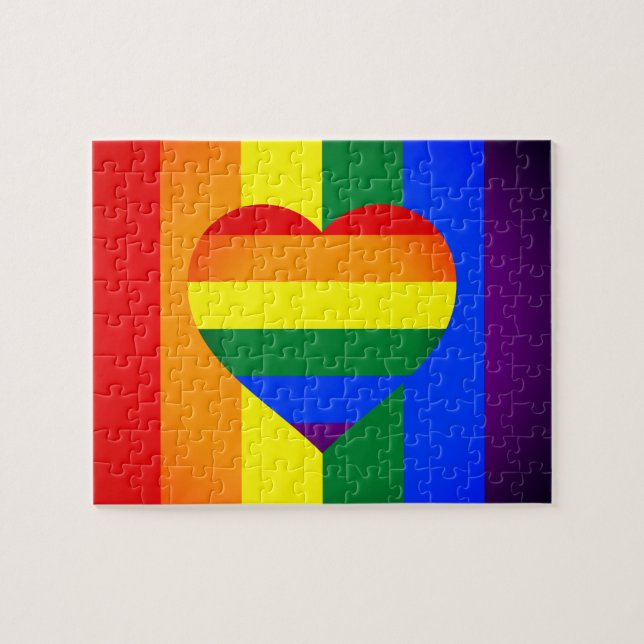 Rainbow Heart & Pride Rainbow Flagga /LGBT communi Pussel (Horisontell)