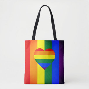 Rainbow Heart & Pride Rainbow Flagga /LGBT communi Tygkasse