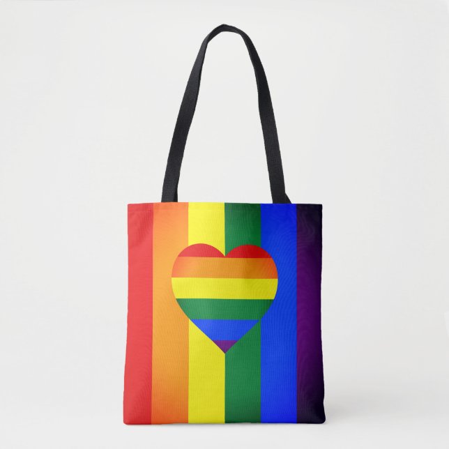 Rainbow Heart & Pride Rainbow Flagga /LGBT communi Tygkasse (Framsida)