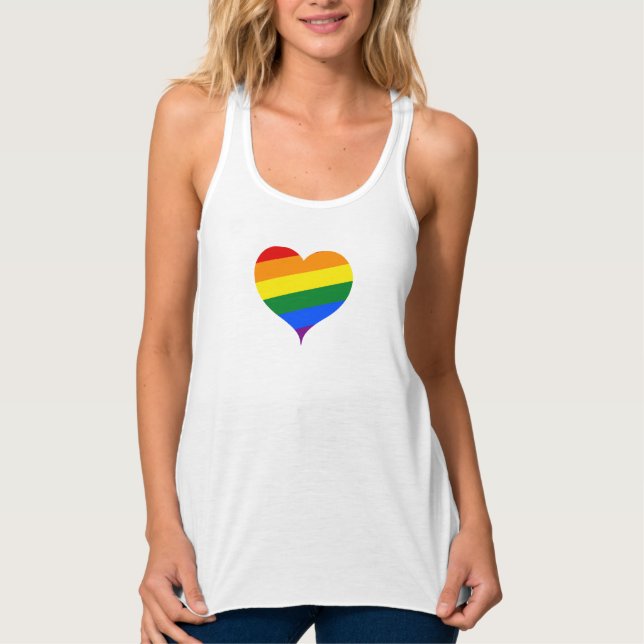 Rainbow Heart Pride Tee Linne Med Racerback (Framsida)