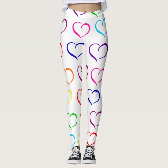 Rainbow Heart Print, Alla hjärtans dag Leggings (Framsida)