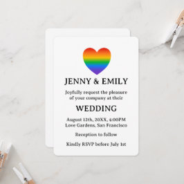 Rainbow Heart Proud Gay Lesbisk Bröllop Inbjudningar