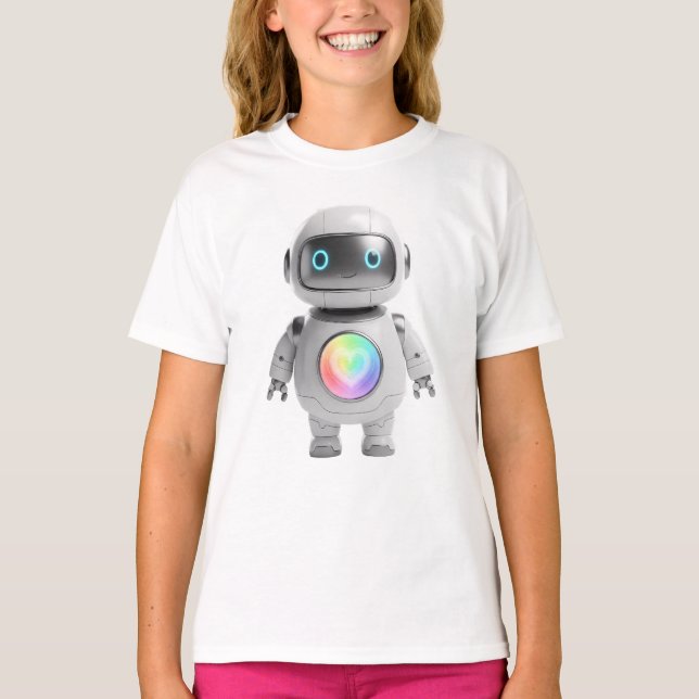 Rainbow Heart Robot T Shirt (Framsida)