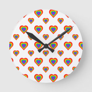 Rainbow Heart Rund Klocka