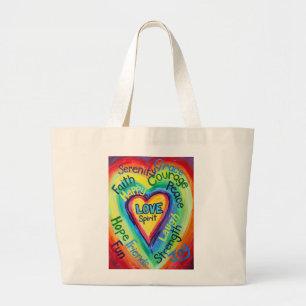 Rainbow Heart Spirit Ord Bag Jumbo Tygkasse