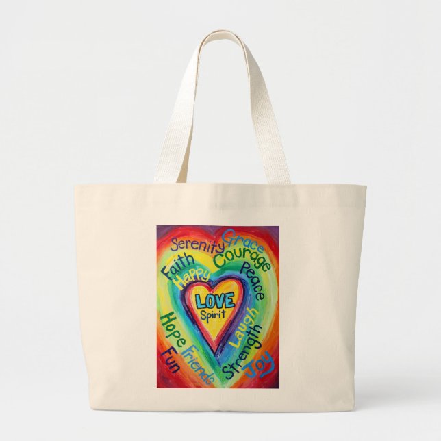 Rainbow Heart Spirit Ord Bag Jumbo Tygkasse (Framsidan)