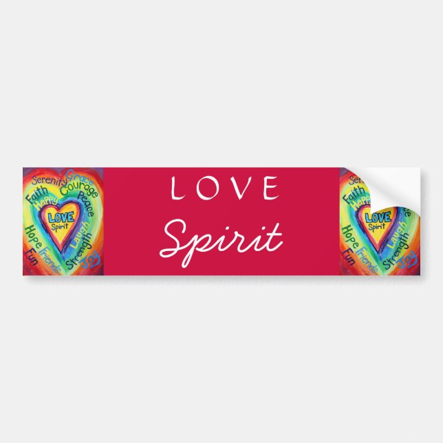 Rainbow Heart Spirit Ord Bumper Sticker Bildekal (Framsidan)