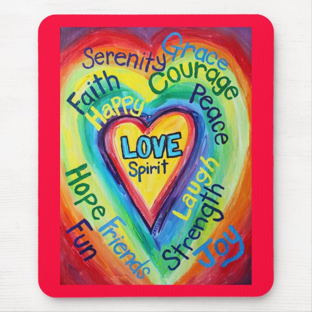 Rainbow Heart Spirit Ord Mousepad Musmatta (Framsidan)