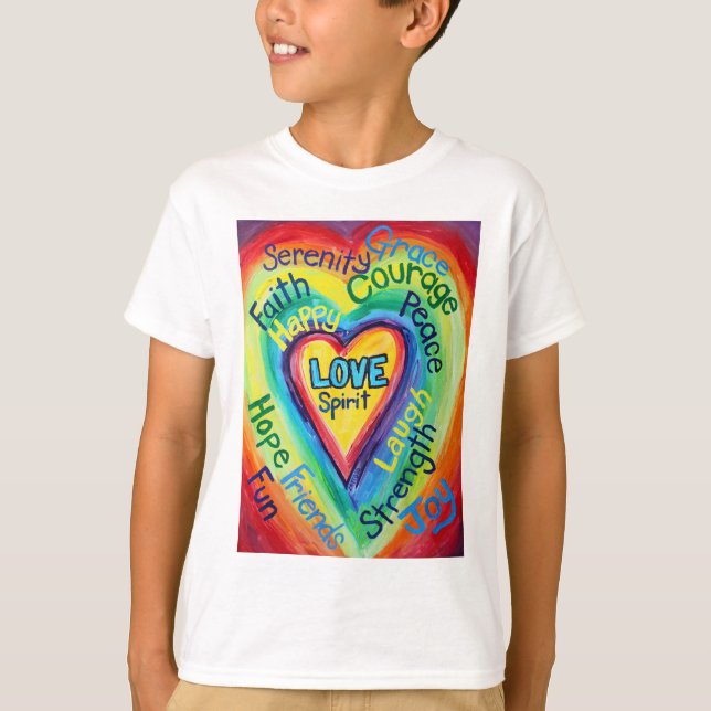 Rainbow Heart Spirit Ord Shirt (Dubbla Image) T (Framsida)