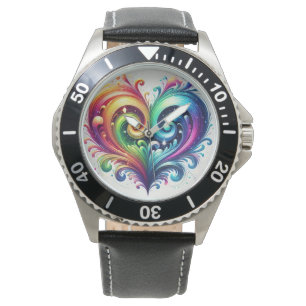 Rainbow Heart Swirling Ljusa färger Armbandsur