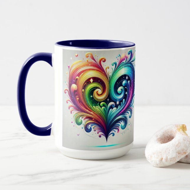 Rainbow Heart Swirling Ljusa färger Mugg (Med munk)