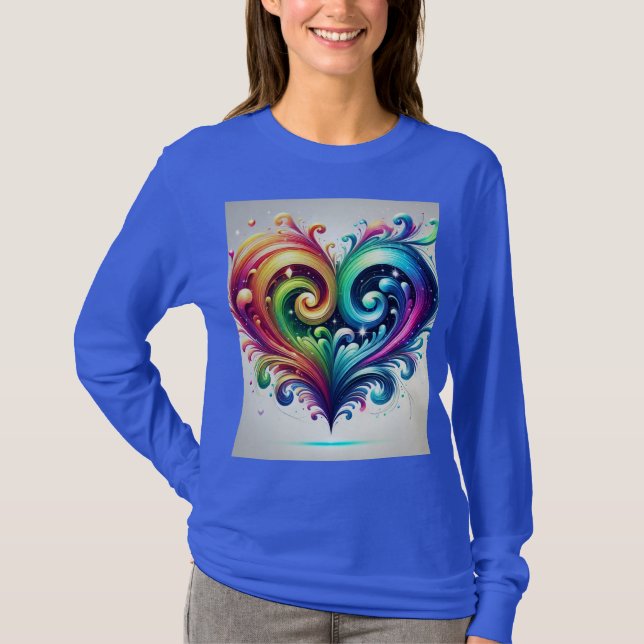 Rainbow Heart Swirling Ljusa färger T Shirt (Framsida)