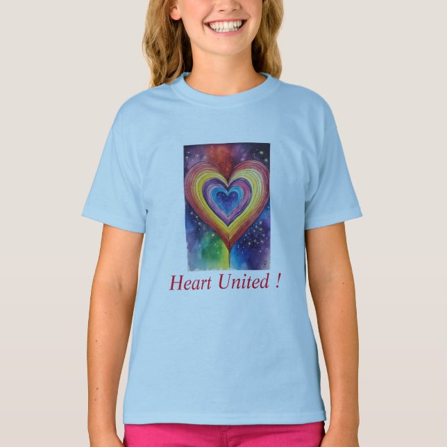 "Rainbow Heart Unity Tee" eller "Heart United Rain T Shirt (Framsida)
