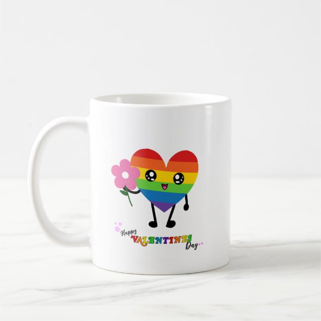 Rainbow Heart Valentines day Kaffemugg (Vänster)