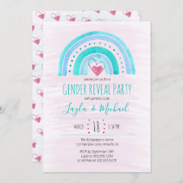 Rainbow Heart Watercolor Tvättar Gender Reveal Inbjudningar