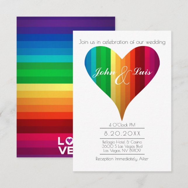 Rainbow Heart Wedding-inbjudan Inbjudningar (Fram/baksida)